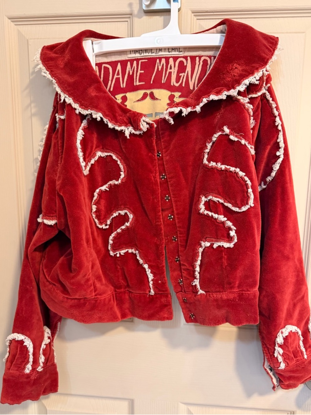 Magnolia Red Velvet 'Fortune Teller' Cropped Oracle Jacket Cream Trim Circus